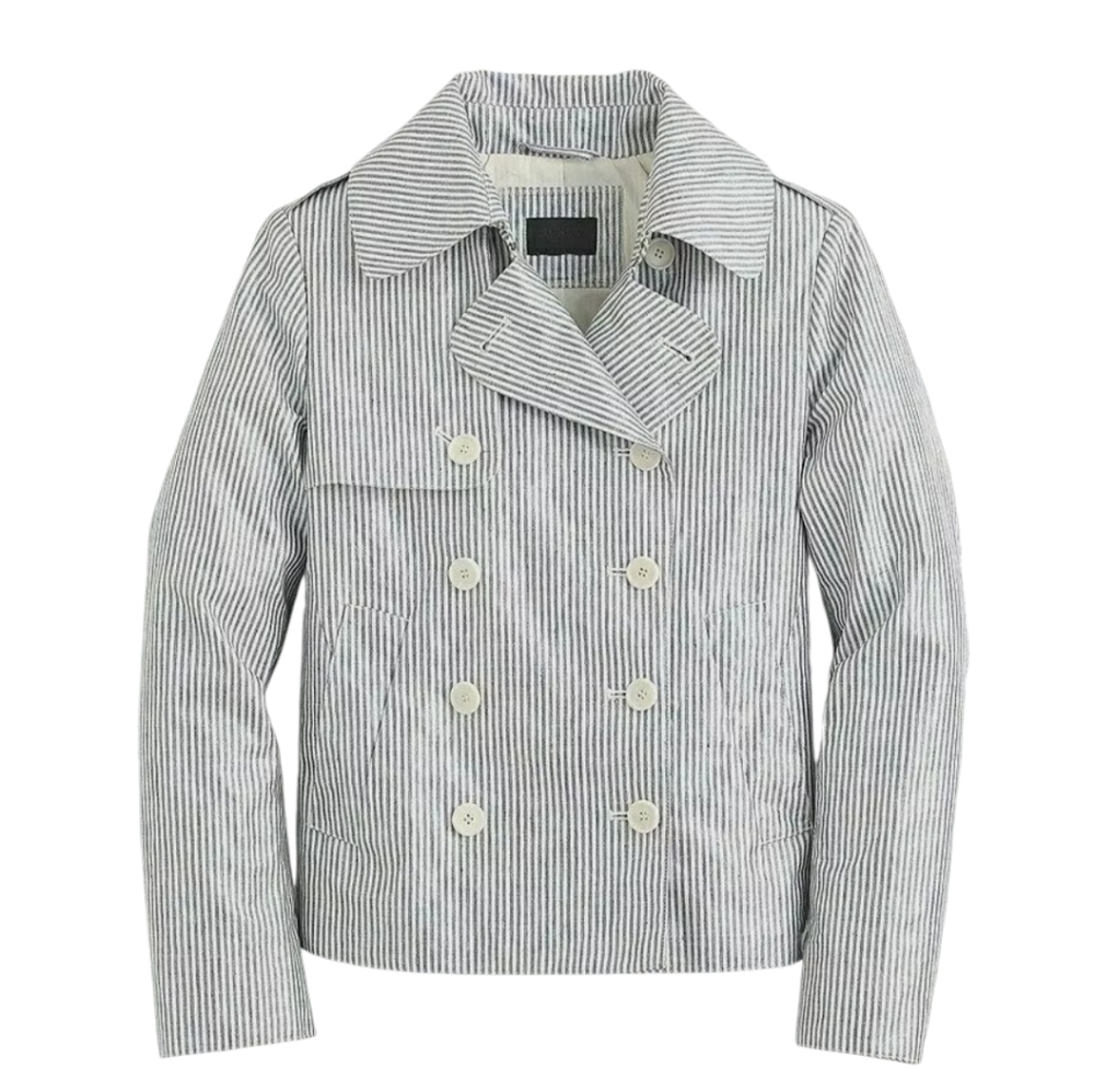 J.CREW COLLECTION Briton Stripe Coated Linen Preppy Blazer Academia Size XS